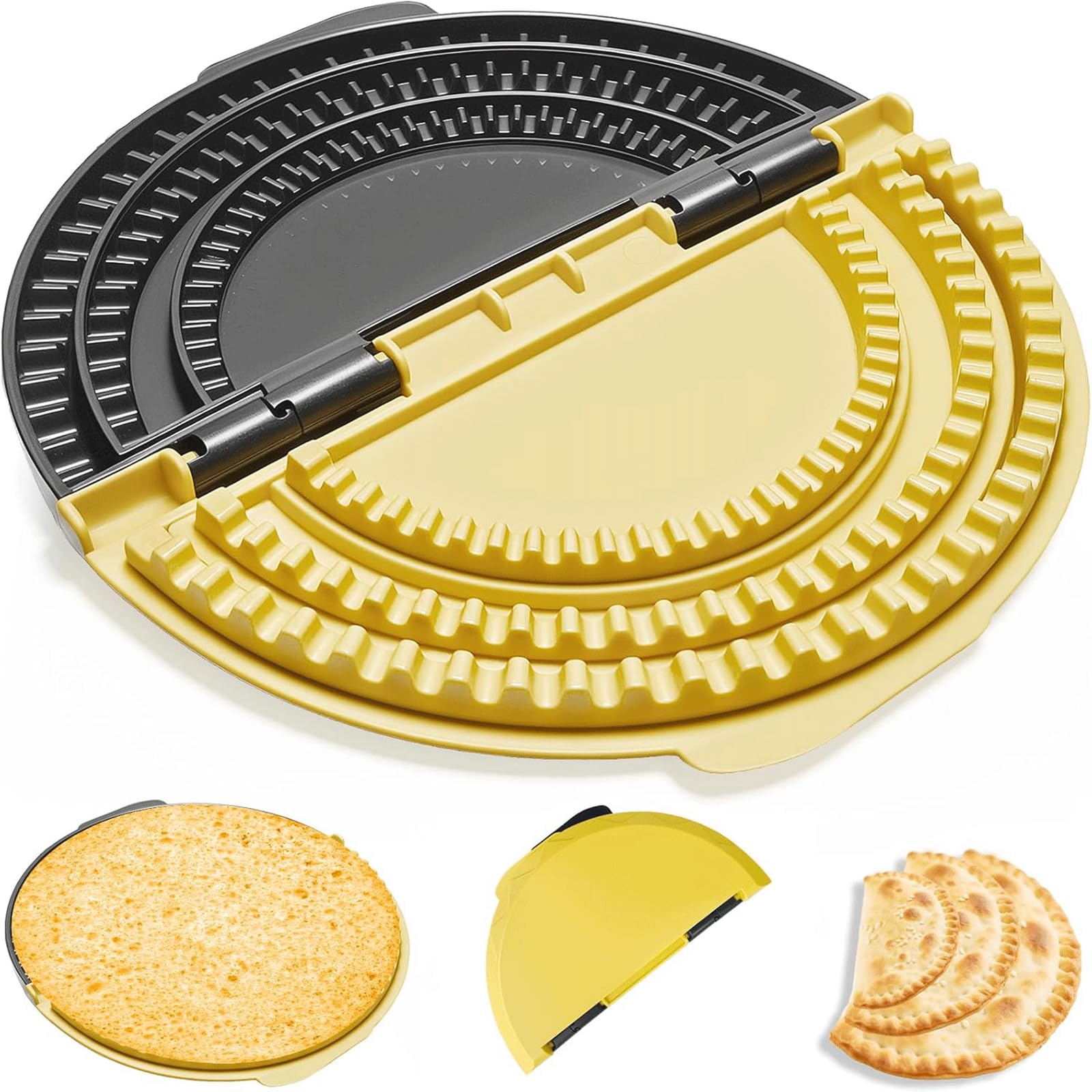 3-in-1 Adjustable Tortilla Sealer – 10", 8" & 6" Removable Inserts, Leak-Proof Shark Tooth Crimper, For Empanadas, Burritos, Quesadillas & More