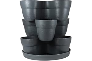EMSCO Group Bloomers Stackable Flower Tower Planter – Holds up to 9 Plants – Great Both Indoors and Outdoors – Slate