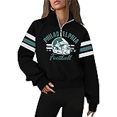 Football Sweatshirt Women Game Day Shirt Football Team Fan Pullover Football Season Quarter Zip Long Sleeve Cropped Tops