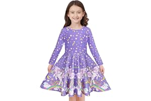 Quedoris Girls Dress Unicorn Printed Casual Party Twirly Dress for Kids in 2t to 10 Years