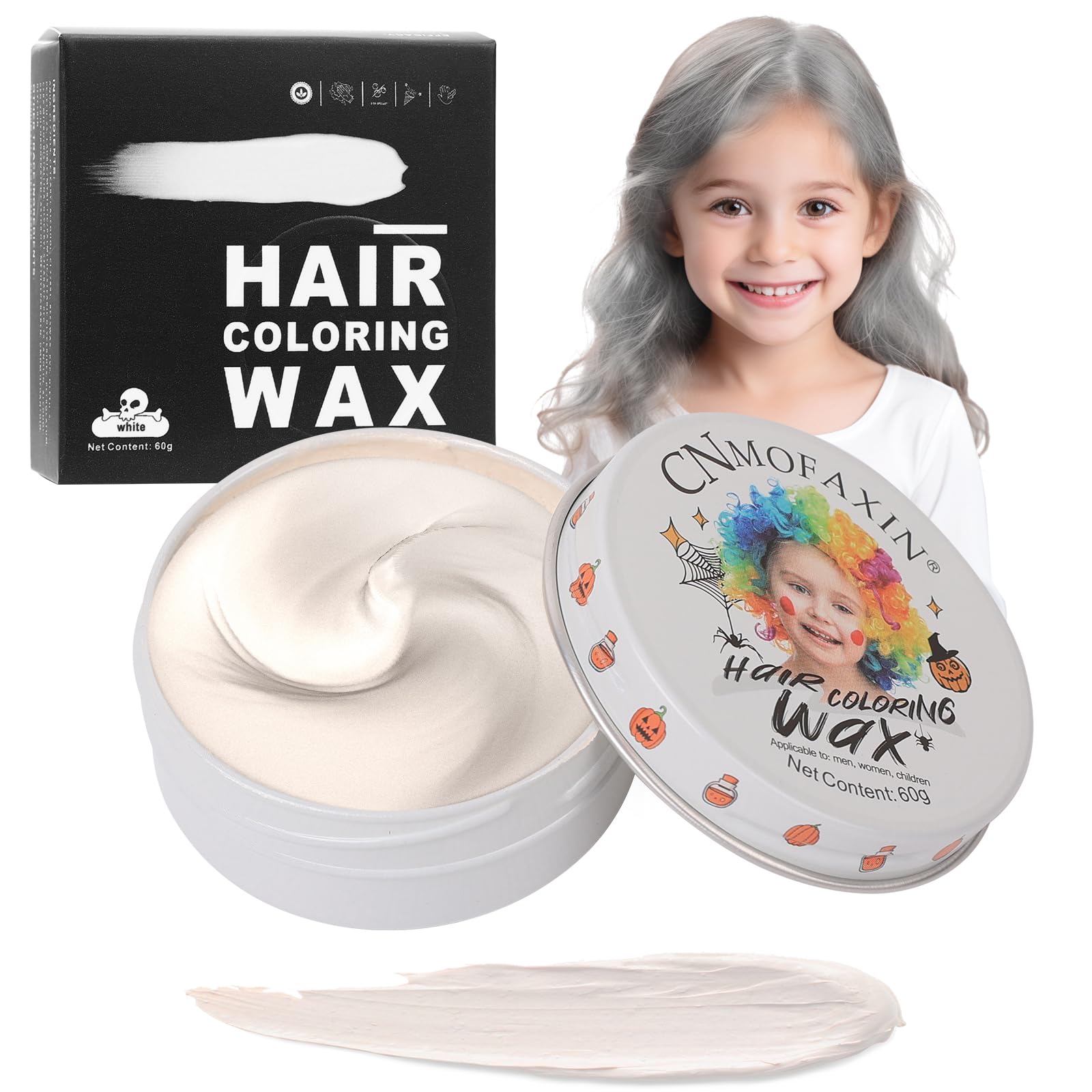 Temporary Hair Color Wax Silver White for Kids, Washable Colored Hairstyle Dye Mud, Disposable Instant Styling Pomade for Girls Boys Youth, DIY Coloring Gel Cream for Women Men Cosplay Halloween