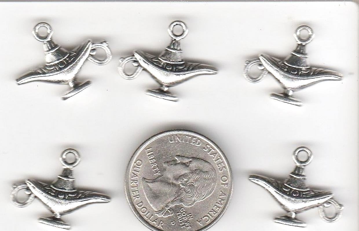 Lot of 20 SILVER TONE ALADDIN GENIE OIL LAMP METAL Jewerly Making Charms Supplies C42 DIY for Necklace Bracelet and Crafting