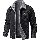 SOMTHRON Men's Fleece Jean Jacket Coat Winter Cotton Sherpa Lined Denim Trucker Jacket Warm Thicken Windbreaker