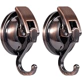 Heavy Duty Suction Cup Hooks Waterproof Wreath Hanger 2Pack Red Bronze | No-Drill Suction Hooks for Bathroom Kitchen Tile 11 Lbs load Reusable Shower Towel Robe Loofah Hooks for Glass Window/Door