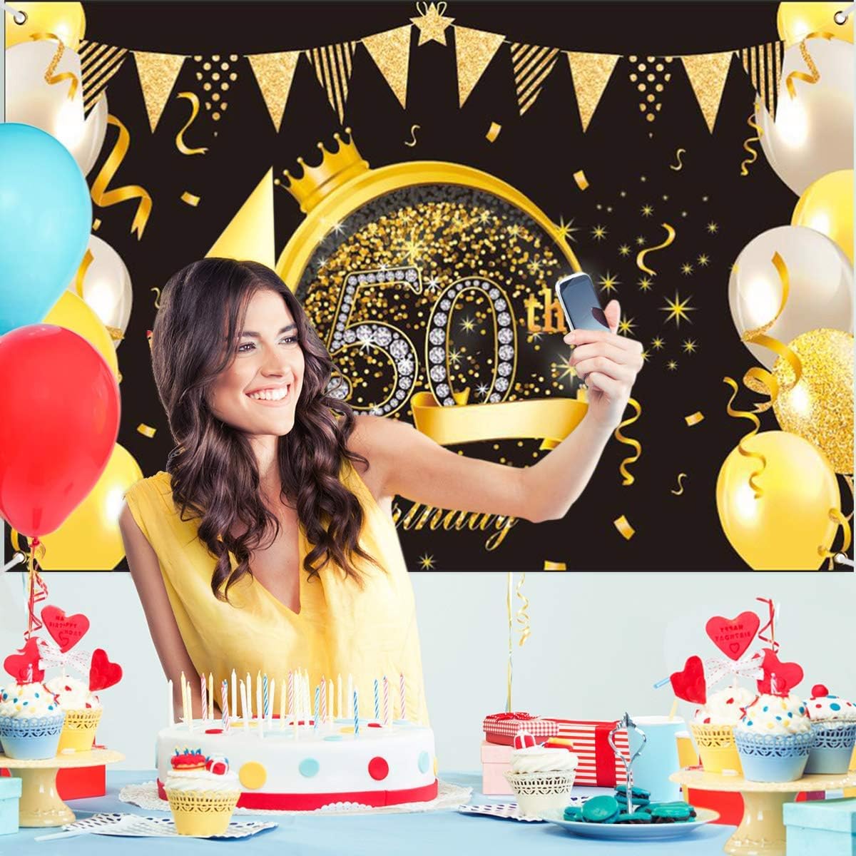 Xiangmall Decoration Anniversaire Noir Et Or 50eme Banniere De Fond Danniversaire Scintillant Photographie Toile De Fond Fournitures De Fete De Joyeux Anniversaire Bannieres Loisirs Creatifs