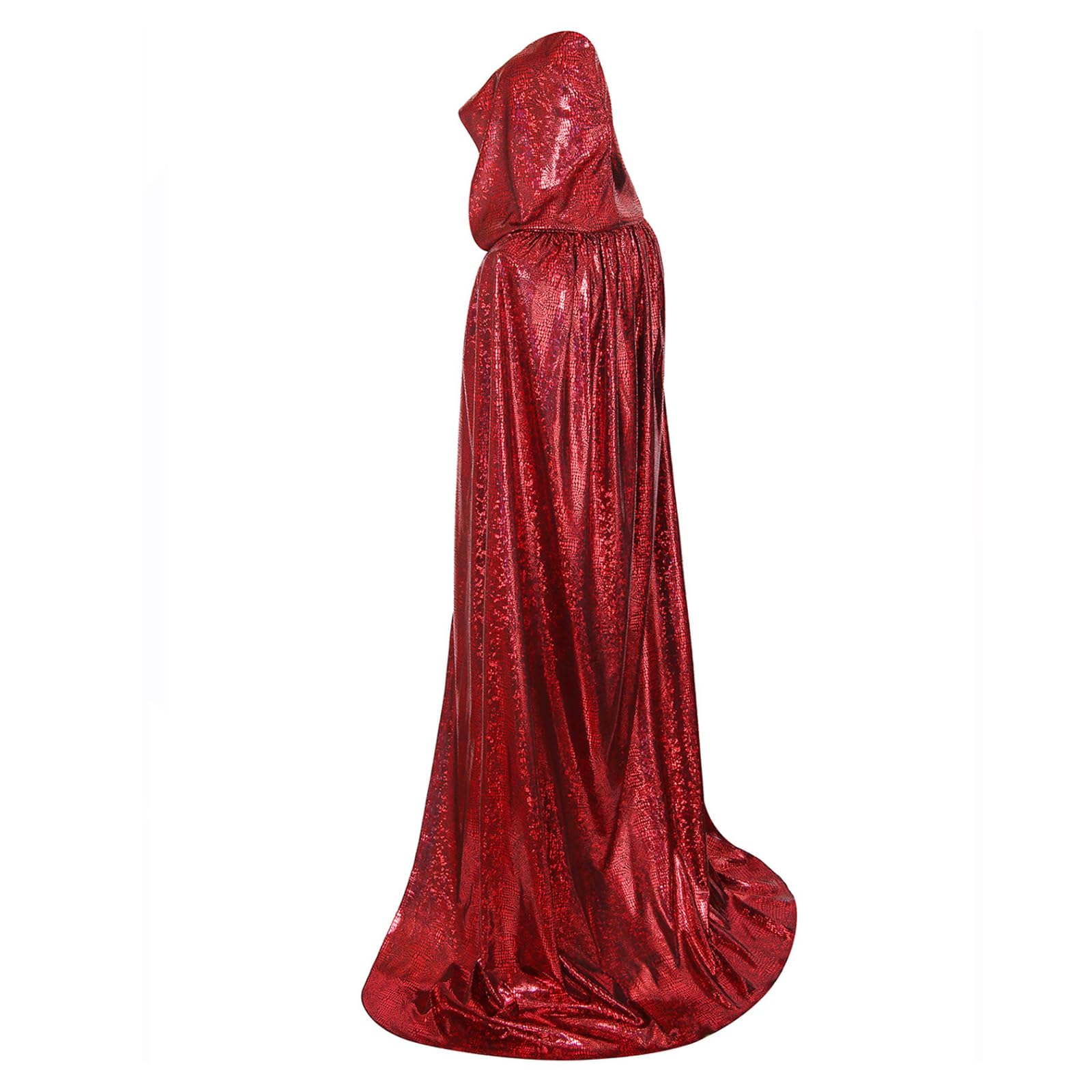 RRCBMD Adult Unisex Full Length Hooded Cloak Sparkle Shiny Cape with Hood Women Men Halloween Mardi Gras Wizard Cosplay Costume Red 62.9Inch