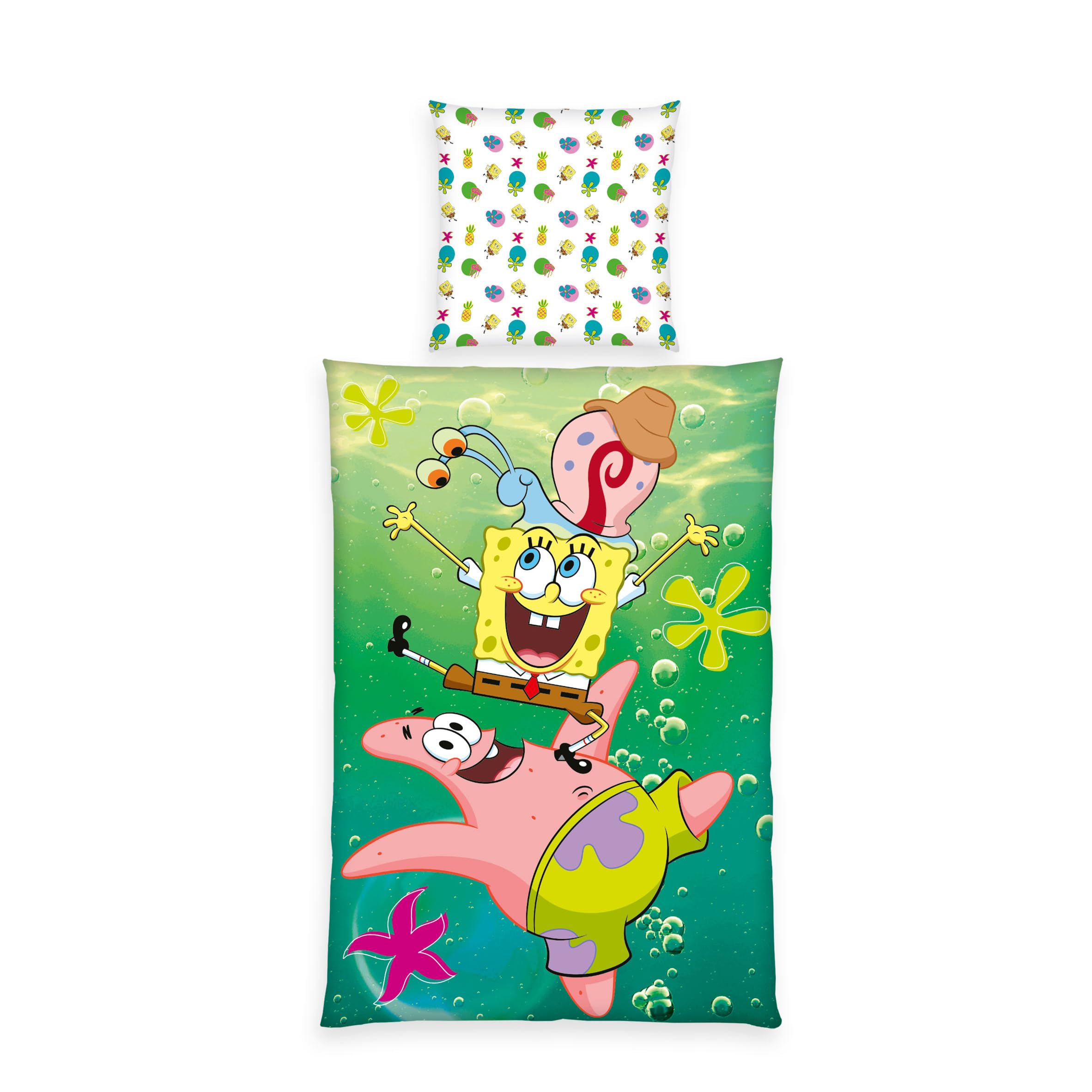 Herding Spongebob Bed Linen, Pillowcase Approx. 80 x 80 cm, Duvet Cover Approx. 135 x 200 cm, with Smooth Zip, 100% Cotton/Renforcé