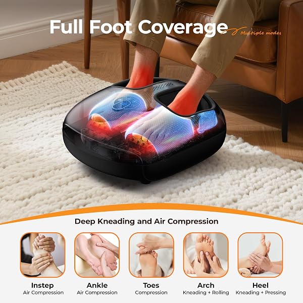 FOOT MASSAGER WITH HEAT, 4 MODES & VIBRATION & COMPRESSION & ROLLING FOR FEET TOES RELIEF, ELECTRIC SHIATSU FOOT MASSAGER WITH REMOTE, FITS UP TO MEN’S SIZE 13, GIFT FOR WOMEN MEN FATHER’S DAY