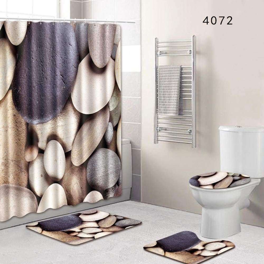 DjfLight Shower Curtain, Pedestal Rug, Toilet Seat Cover, Bath Floor Mat, 3D Bathroom Curtains Rugs Set of 4, Anti Slip Waterproof Bathroom Accessories,F