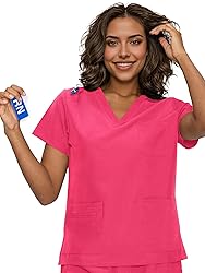 floralhue Scrub Tops for Women, Curved V-Neck Scrub