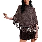 Women Tassel Poncho Sweater Mock Neck Crop Knit Shawls Wraps Pullover Sweaters Scarf Cape