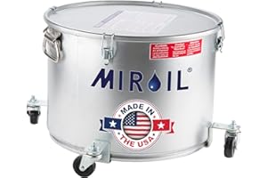 Miroil 60LC Grease Bucket and Oil Filter Pot, with Caster Base for Easy Portability, Latch Locking Lid with Seal, 55 lb or 7 Gal Capacity, Low Profile To Fit Under Drain Valves, Filtering of Hot Oil