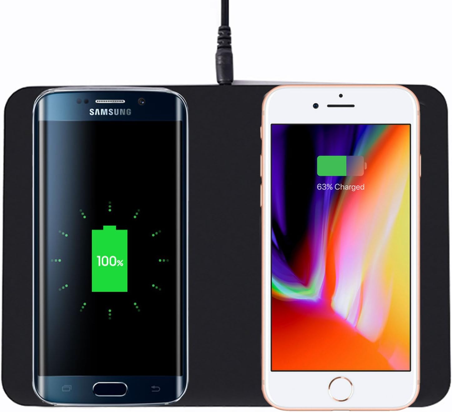 Dual Wireless Charger Pad for iPhone 8 iPhone 8 Plus iPhone X Samsung Note 8 S8 S8+ S7 S7 Edge S6 S6 Edge and Other Qi-enabled Device (AC Adapter Included)-Black