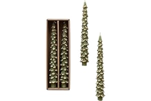 Creative Co-Op Gold-Tipped Elegance Tree Shaped Taper Candles, Evergreen, Set of 2