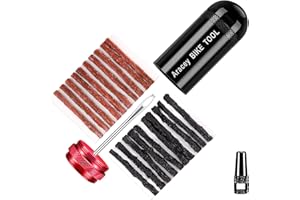 Aracey Tubeless Bike Tire Repair Kit for MTB and Road Bicycle Tires, Combined Ream, Portable Capsule Appearance – Fix a Puncture or Flat,Includes Plugger Tool and Plugs - 10 Bacon and 10 Black Strips