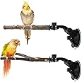 2 Pcs Parrot Perch Stand, Strong Suction Cup Bird Perch, Movable Perch Stand Bird Training Set, for Window Mirror Car Shower Ceramic Tiles Bath Wood Training Perch, for Bird, Cockatoo, Macaw, Parakeet