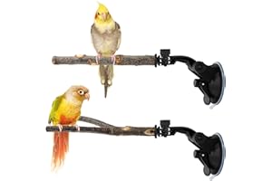 NIUOHOY 2 Pcs Parrot Perch Stand, Strong Suction Cup Bird Perch, Movable Perch Stand Bird Training Set, for Window Mirror Car Shower Ceramic Tiles Bath Wood Training Perch, for Bird, Cockatoo, Macaw, Parakeet