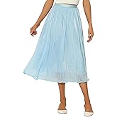 Allegra K High Elastic Waist Skirt for Women's A-Line Swing Pleated Midi Skirts