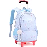 ETAISHOW Star Print Blue Rolling Backpack for Girls Kids Bag with Wheels | Roller Bookbag Preschool Trolley School Bag Wheeled Bag
