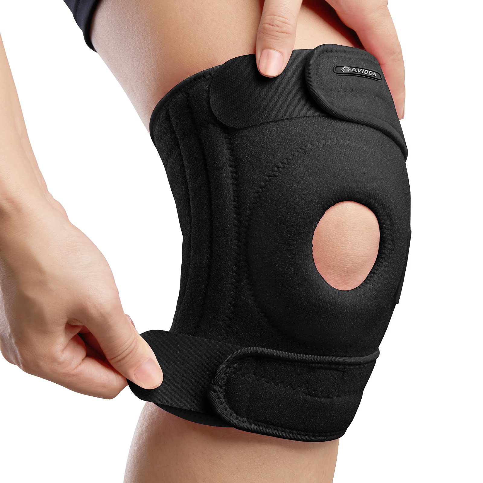 AVIDDA Knee Support with Open-Patella Design for Joint Pain, Sports, Injury Rehabilitation, Adjustable Knee Brace for Men Woman with 3 Straps, for Knee Circumference (12.5" to 18.5")