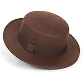Pork Pie Hat for Men/Women, Wide Brim Felt Boater Fedora Flat Top Hat Church Derby Cap