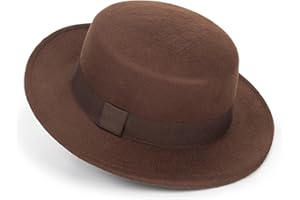 KORHLEOH Pork Pie Hat for Men/Women, Wide Brim Felt Boater Fedora Flat Top Hat Church Derby Cap
