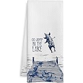 WOTYPU Lake House Decor Kitchen Towels, Funny Lake Pig Gift Dish Tea Towel for Kitchen Cabin Decor, Pig Lover Gifts Hand Towels for Bathroom Decor, 16x24 Inch