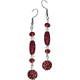 Long Red Crystal Pave Ball Statement Earrings-Mother's Day Valentine Birthday Gift Jewelry-Handmade