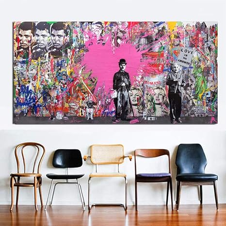 Amazon Co Jp 大バンクシーウォールアートストリートアートピンクアインシュタインの愛は回答アートプリントポスターリビングルームの寝室の装飾50x100cmなしフレーム おもちゃ