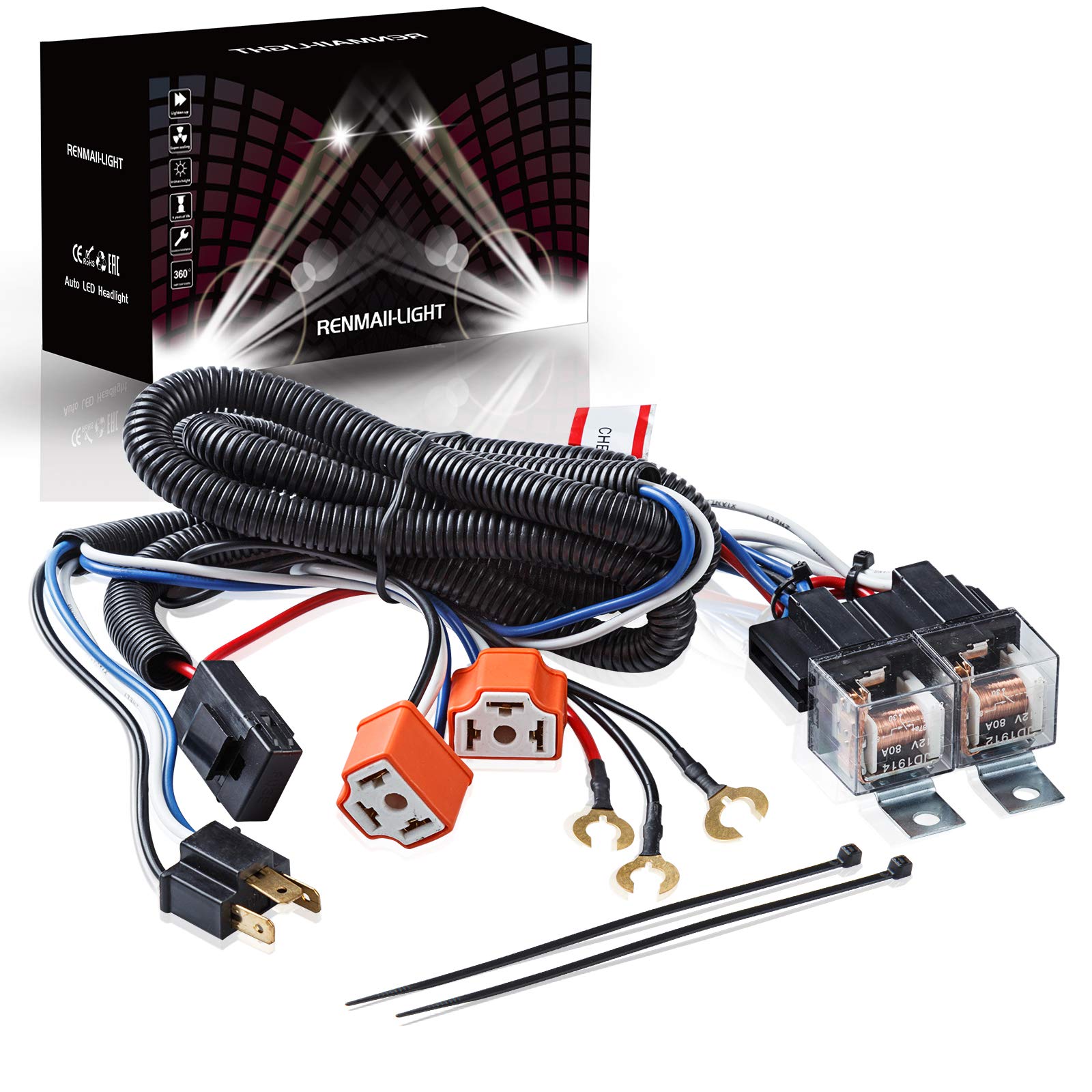 Photo 1 of H4 Relay Harness 1set 2 Headlight H6054 6024 9003 5x7 7x6 Led Headlight Relay Wiring Harness Kit for Toyota 95-97 Tacoma 88-95 Pickup Upgrade Led Dual Ground Problem Negative Switched Conversion Kit
