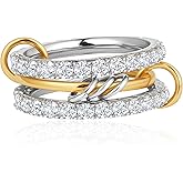 Stackable Gold Rings for Women, 14K Gold Plated Interlocked Rings, Gold Silver Mixed Metal Fashion Rings, Waterproof Dainty Cubic Zirconia Connected Rings , Jewelry Gift for Women (Includes Thumb Ring Sizes 7-10)