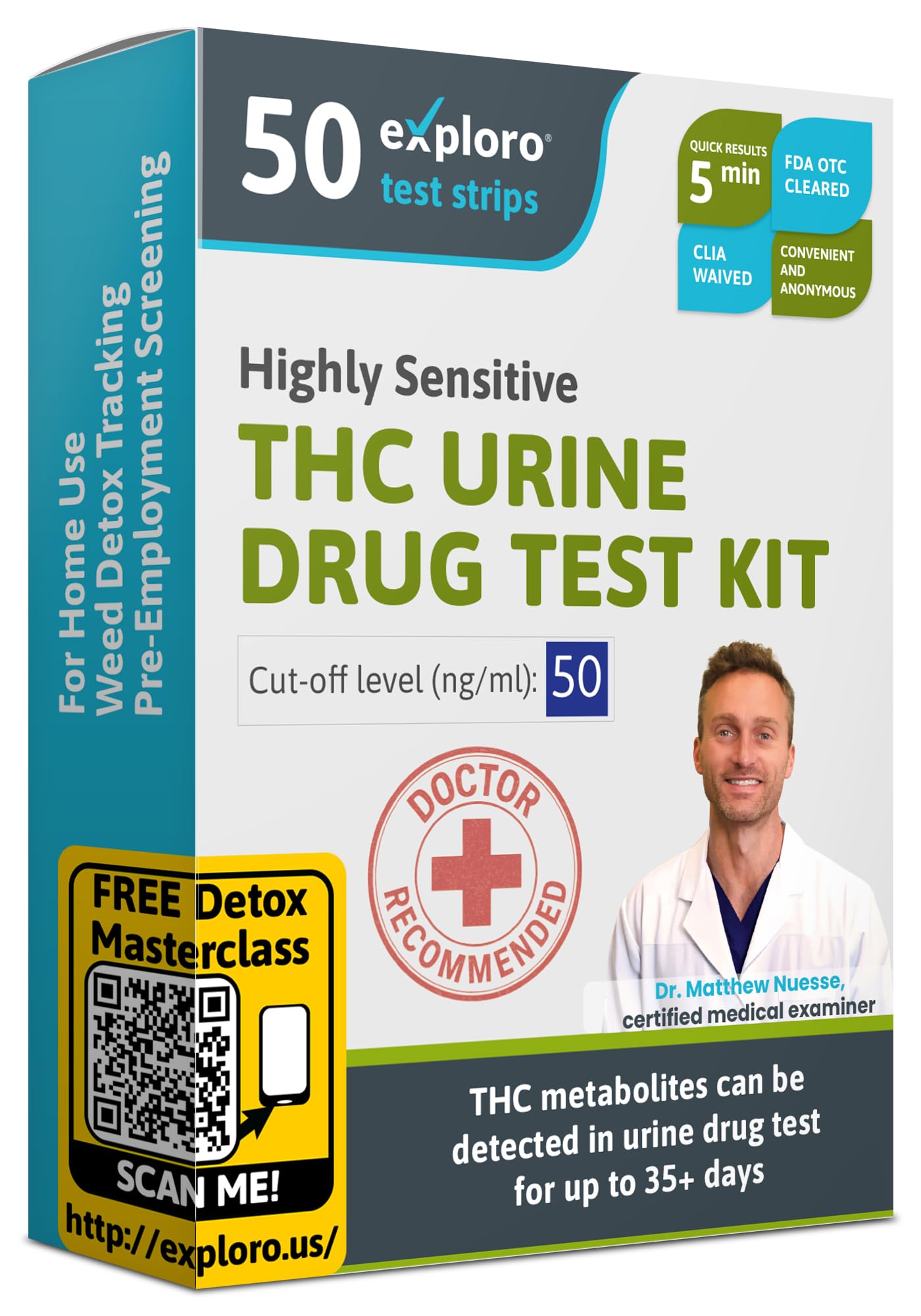 Photo 1 of Exploro Highly Sensitive Marijuana Drug Test Kit, THC Drug Test Urine for Marijuana/Weed, Easy Home Drug Test Marijuana, THC Tests for Home for 50 ng/ml, THC Test Strips (Pack of 50)