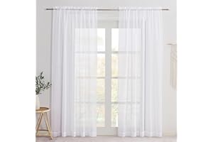 NICETOWN White Sheer Curtains 84 inches Long for Living Room, Rod Pocket Window Treatments Solid Voile Sheer Light Filtering 