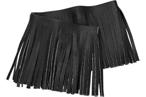 MECCANIXITY 1 Yard PU Leather Fringe Trim, 4 Inch(10cm) Wide Double Side Leather Sewing Tassel Trim Ribbon for DIY Craft Sewi