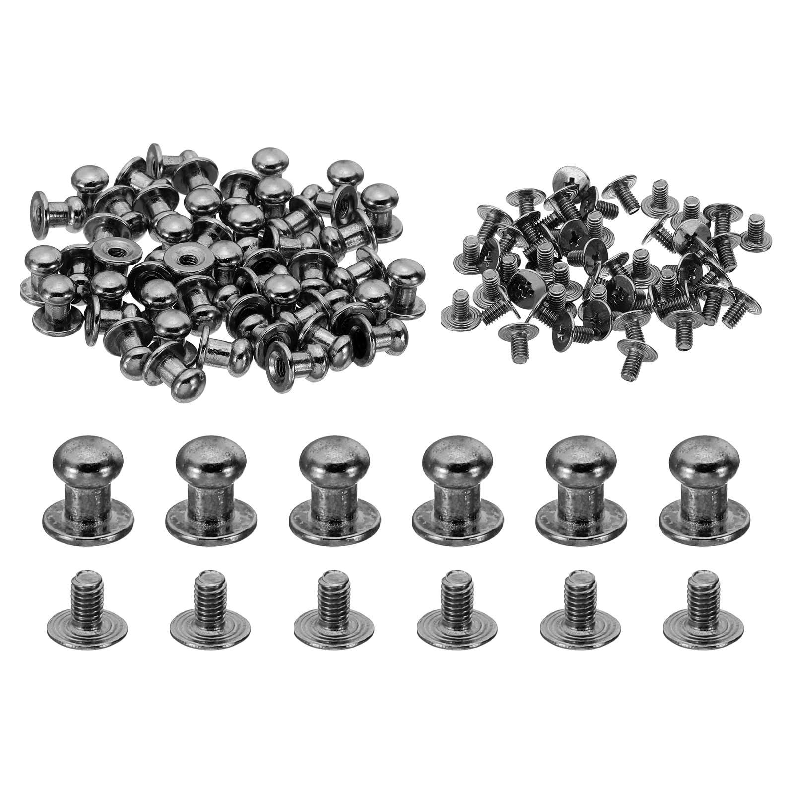 PATIKIL 6mm Leather Rivets, 50 Sets Round Button Head Studs Metal Screw Studs Posts Chicago Screws Rivet for Clothing Leather Crafts, Black