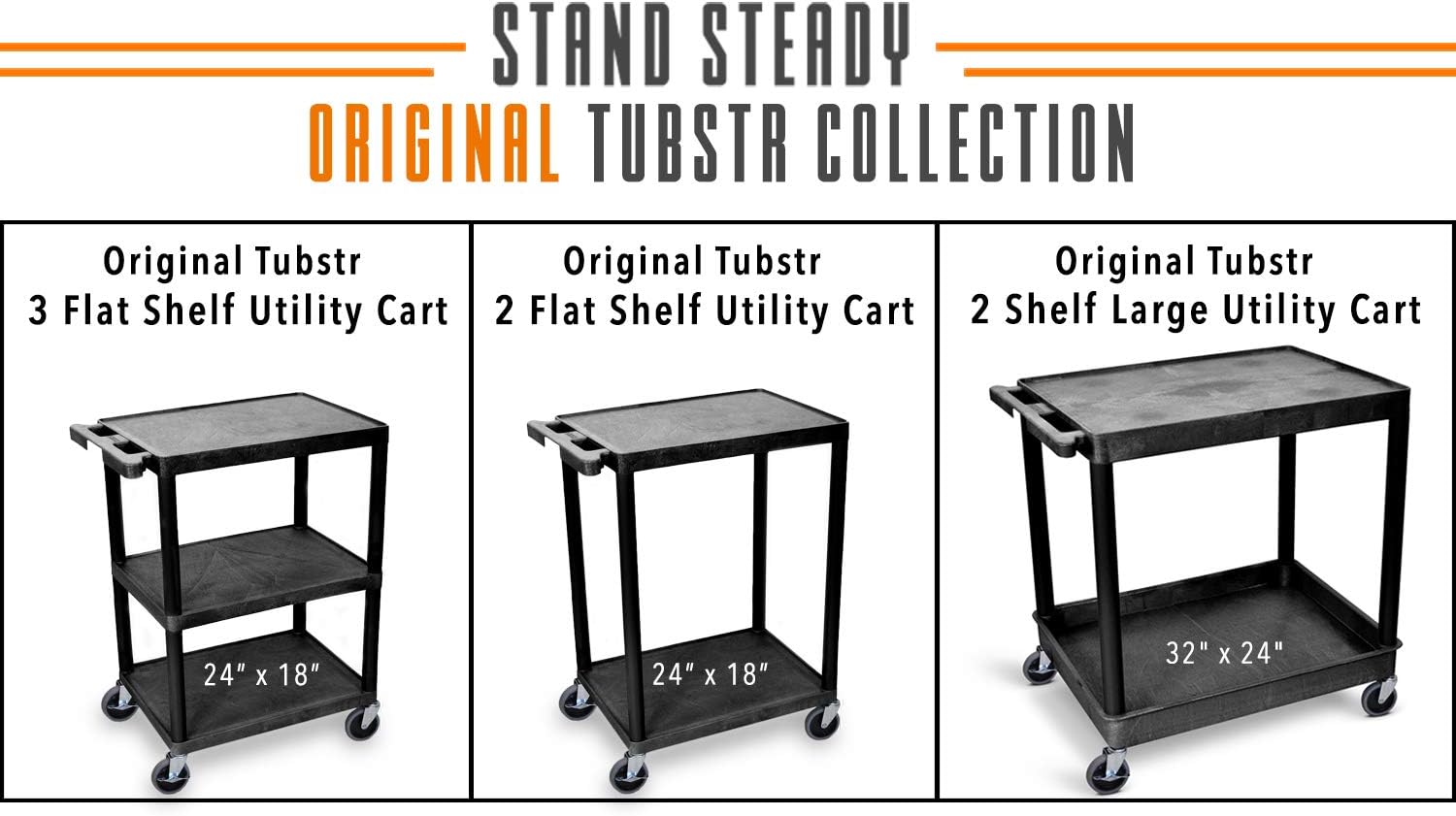 Original Tubstr  Flat Top Utility Cart/Service Cart  Compact, 24 x 18 Inches  Heavy Duty, Supports up to 300 lbs - Lipped Shelf Cart  Great for Warehouse, Garage, Cleaning and More : Office Products