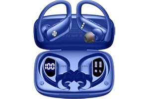 bmani Wireless Earbuds Bluetooth Headphones 48hrs Play Back Sport Earphones with LED Display Over-Ear Buds with Earhooks Built-in Mic Headset for Workout Blue