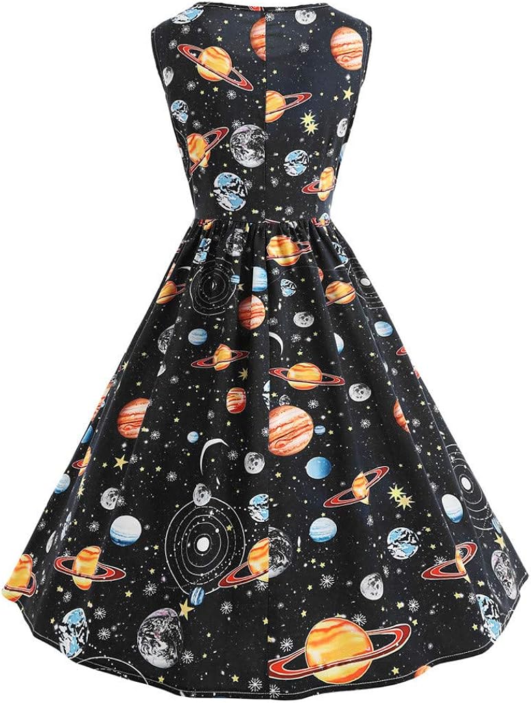 Amazon Top Homie レディース ワンピース 宇宙 夜空 Aライン スリム ドレス おもしろ レトロ ノースリーブ ロング 普段着 パーティー かわいい ロングワンピース ワンピース チュニック 通販
