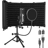 Riworal Studio Recording Microphone Isolation Shield with Pop Filter &amp;Tri-Stand Kit Music Recording USB Condenser Mics to Laptop Pc Mac Phone Equipment for Singing Song