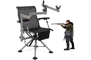 GYMAX Hunting Chair with Gun Rest, 360° Swivel Hunting Blind Chair w/Adjustable Height & Armrest, All-Terrain Duck Feet, Carr