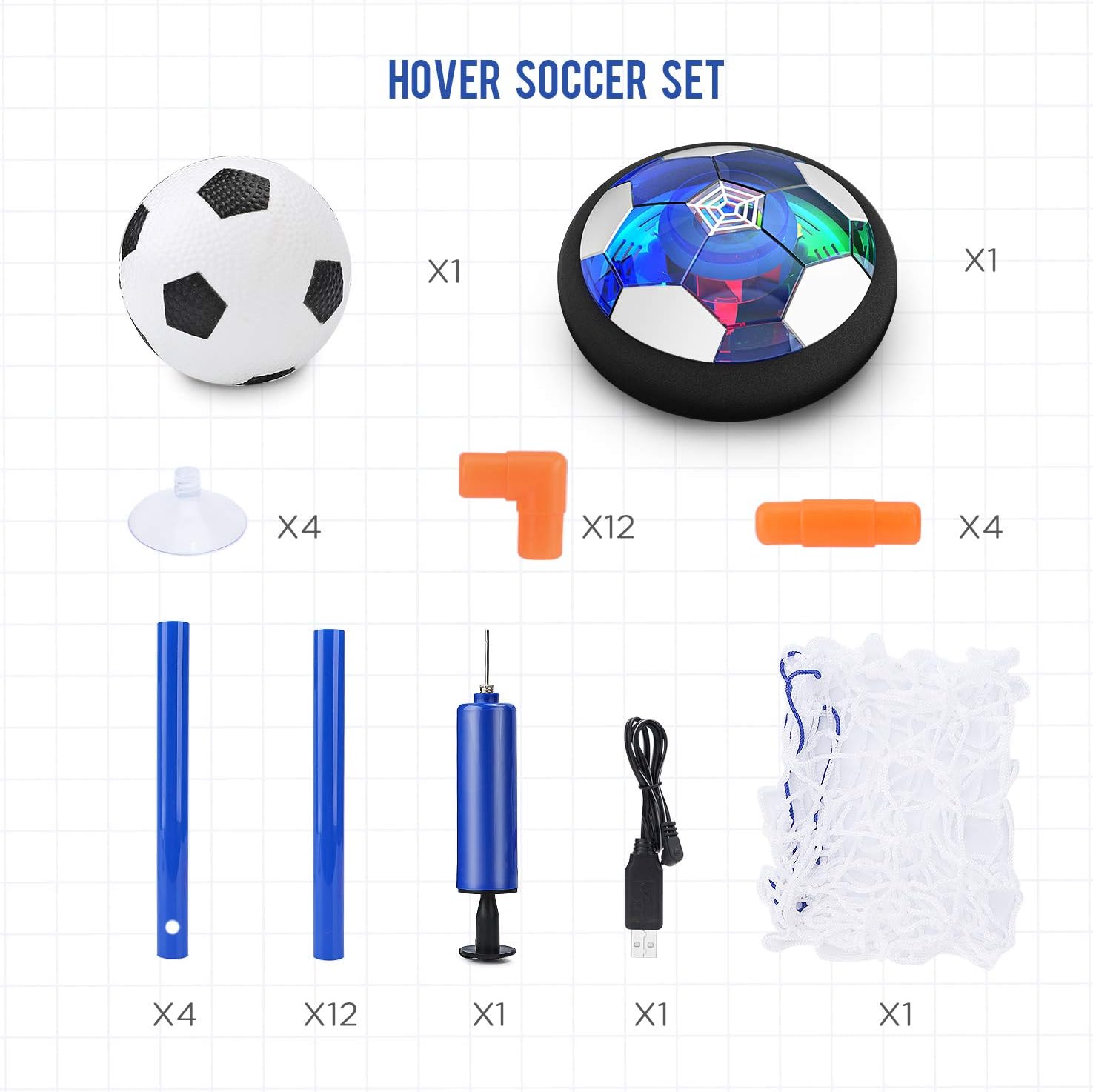 CUKU Kids Toy,Hover Soccer Ball Toys for 3 4 5 6 7 8 Years Old Boy Girl , 2 Goals and Inflatable Ball,Indoor Floating Soccer with LED Light and Safe Bumper(No AA Batteries Needed) (Blue): Toys & Games