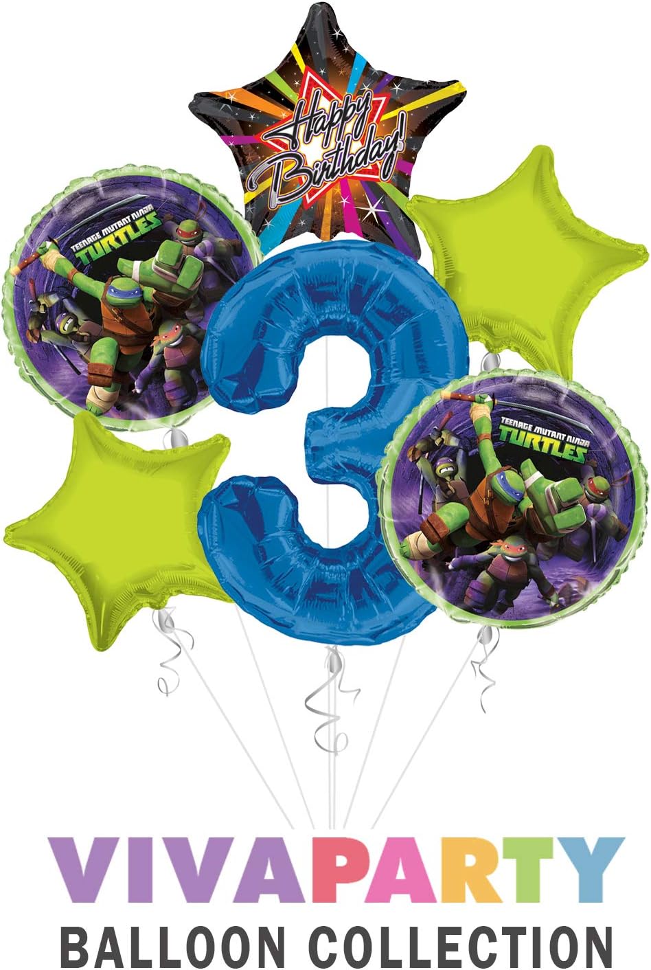 Ninja Turtles Happy Birthday Balloon Bouquet 6 pc, 3rd Birthday, | Viva Party Balloon Collection