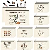 Kuabiz 24 Pcs Christian Cosmetic Bags Bulk for Women Bible Verse Makeup Bags Christian Gifts Inspirational Canvas Pouches with Zipper for Cosmetics Journaling Motivational Supplies (Christian)