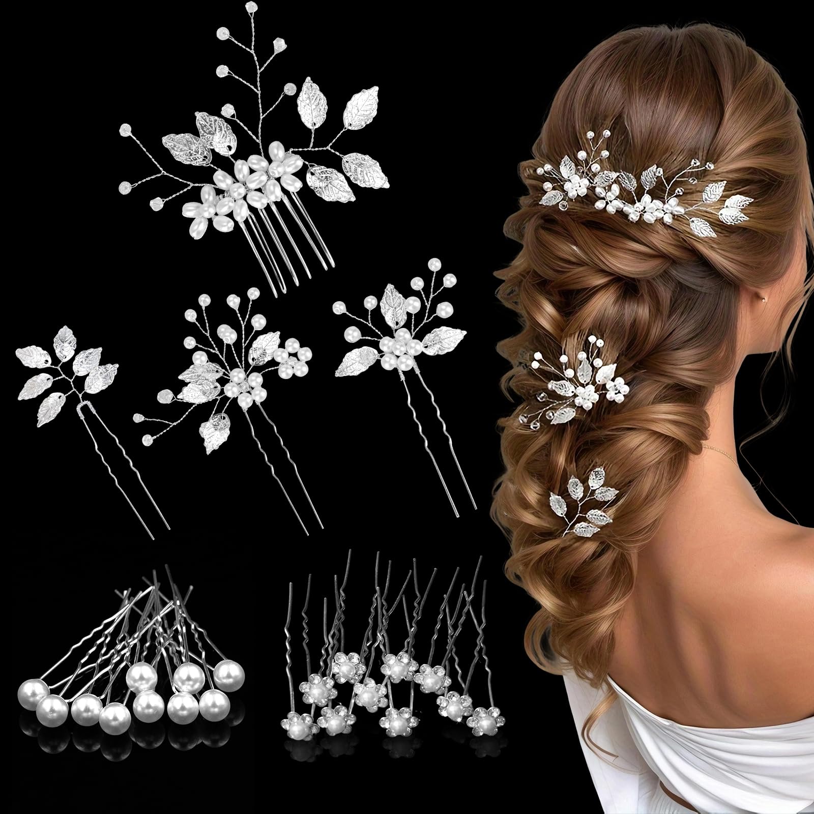 GOZINA Wedding Hair Accessories for Women, 24 PCS Bridal Bridesmaid Hair Clips, Diamante Hair Pins, Hair Jewellery Accessories for Flower Girl Bride Wedding Guest