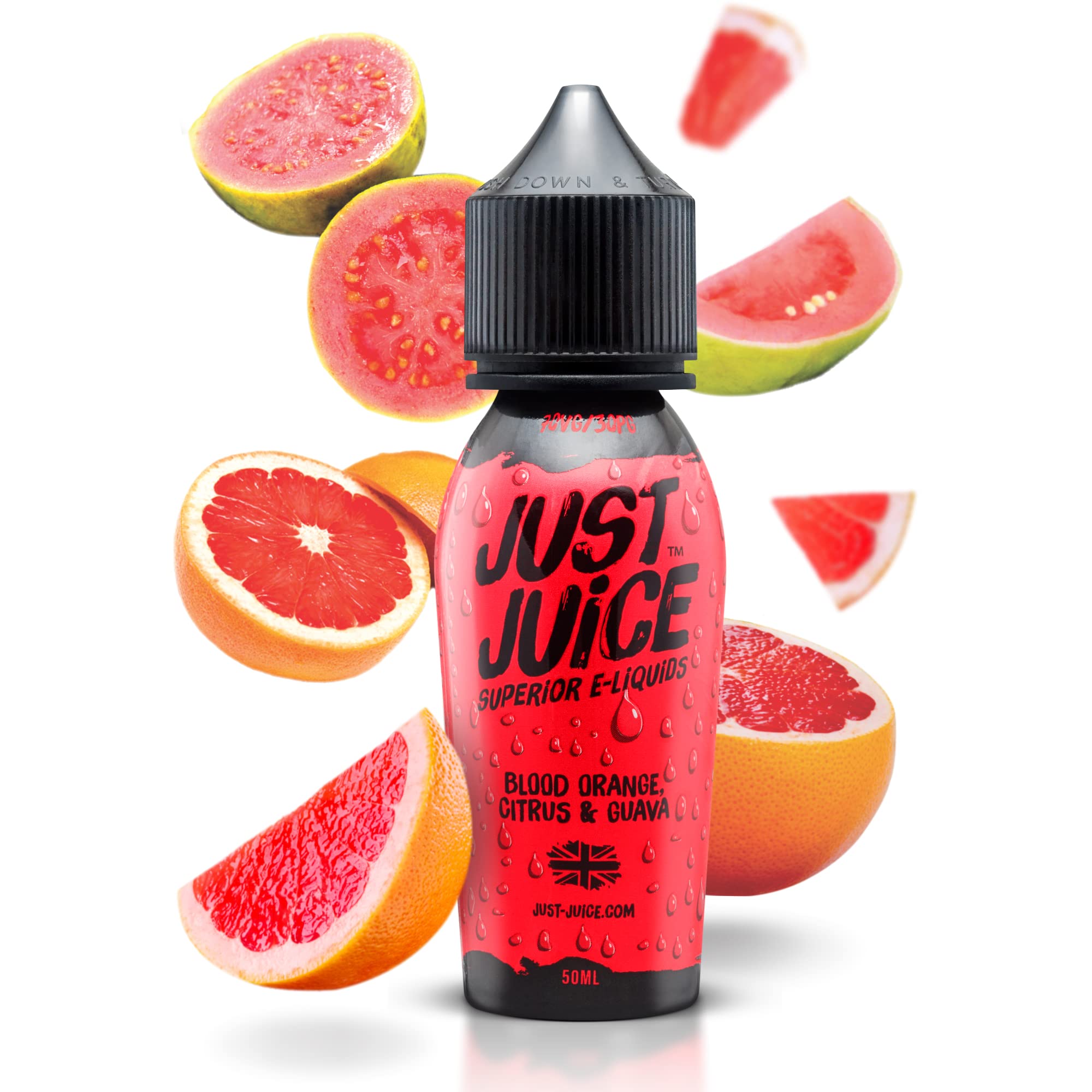 Just Juice Vape Liquid with No Nicotine, 50ml 0mg Shortfill Eliquid, 70/30 Vape Juice in 60ml Bottle, Space for 10ml of Nicotine Shot or Nic Salts, Fruity E Liquid, Blood Orange Citrus & Guava