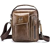 BULLCAPTAIN Genuine Leather Sling Bag Men Bags Small Shoulder Crossbody Bag for Men Everyday Casual Travel Messenger Bag Handbag