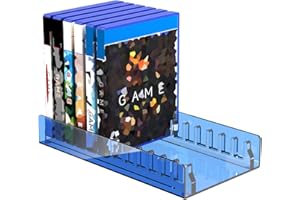 CaSZLUTION Acrylic Video Game Disc Storage Holder Compatible with PS5/ PS4/ PS3/ PS2/ Xbox 360/ Wii Game Cases, Standard DVD and Blu-Ray Boxes Display Organizer Stand Fits up to 12 Games (Blue)
