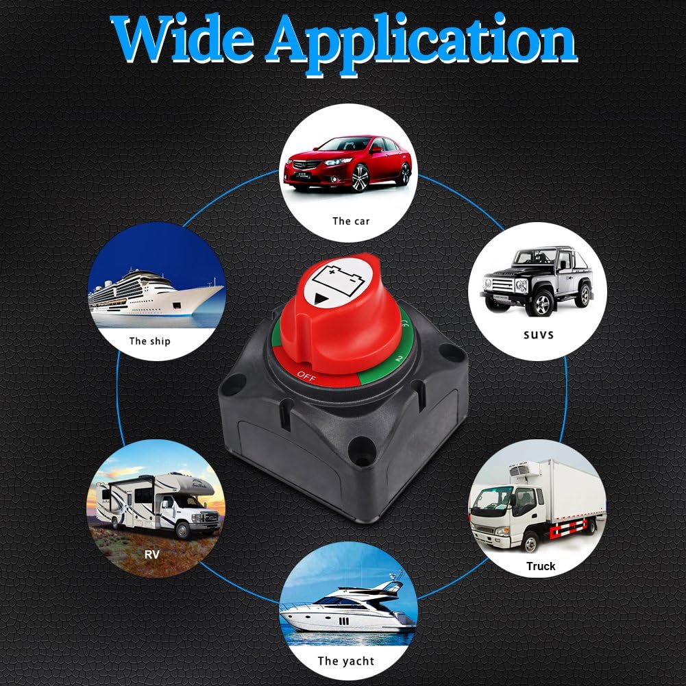 WATERWICH Battery Disconnect Switch Kit 1-2-both-off Isolator Marine Battery Switches 200/1250 Amp Waterproof for Ship Boat Yacht RV Camper Truck Car Vehicle(1-2-Both-Off with 3 Copper Ring Terminal): Automotive