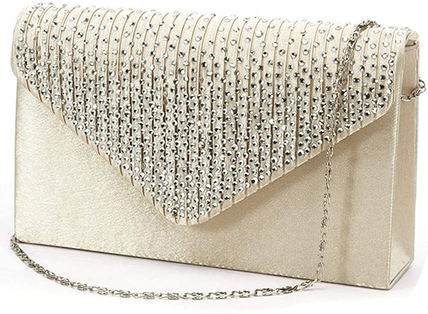 Kaever Women's All Seasons Satin Evening Bag Crystal/Rhinestone for Wedding/Evening/Formal Party, beige, 21 x 13 x 5 cm, Casual