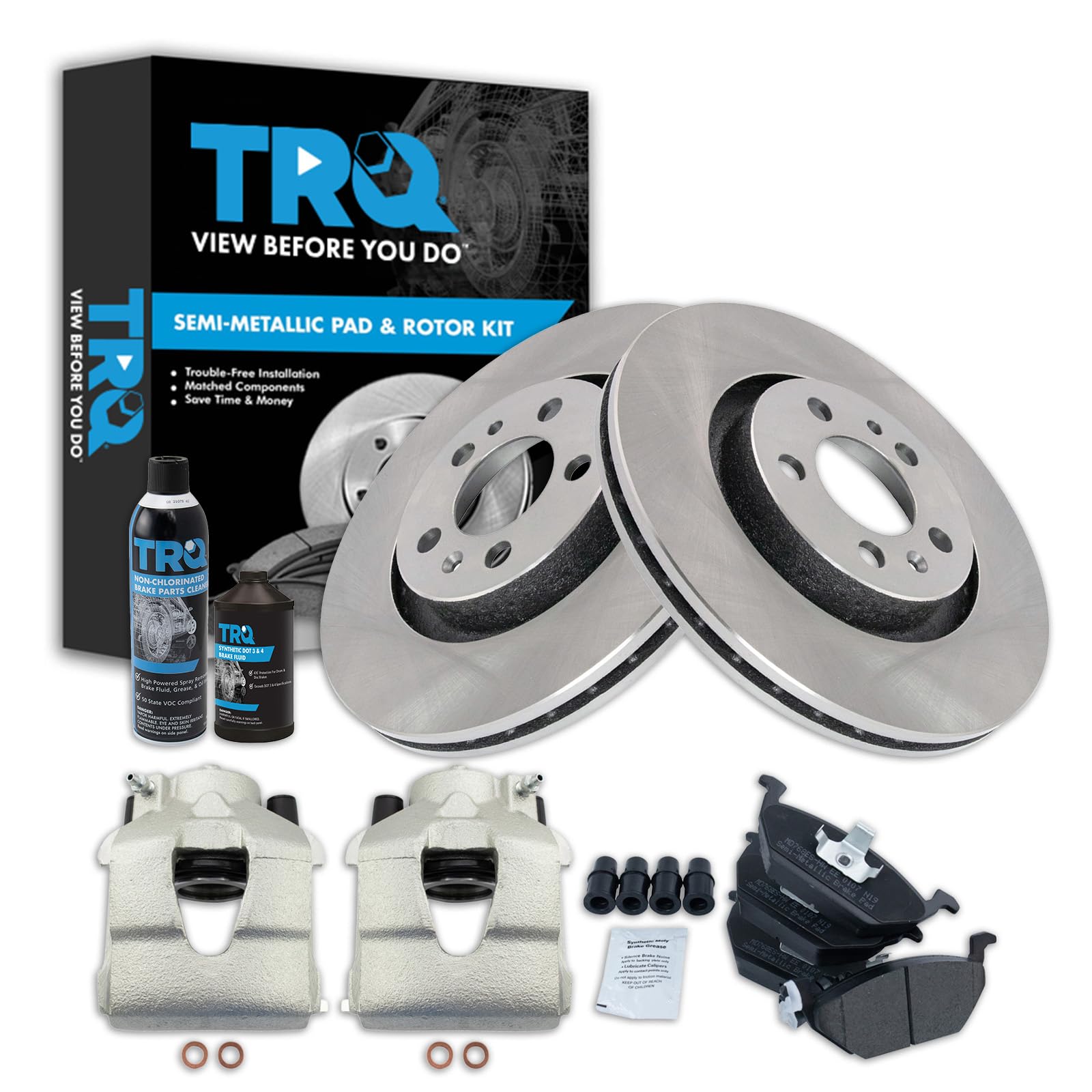 TRQ Brake Pad & Rotor Kit Semi-Metallic Compatible with 1998-2010 Volkswagen Beetle 2000-2006 Golf 1999-2005 Jetta Image